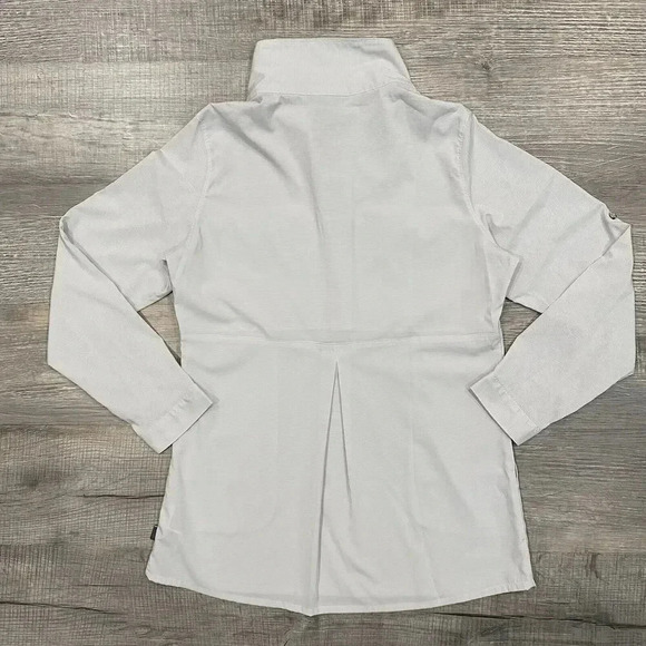 Mountain Hardwear Citypass Shirt Womens Large Gray Popover Striped Roll Tab EUC - Picture 16 of 16